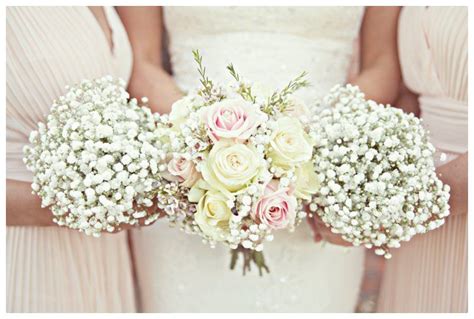 Gorgeous Gypsophilia Bouquet For The Bridesmaids And A Rose Bouquet For