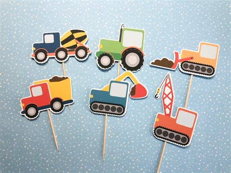 Pc Construction Truck Cupcake Toppers Truck Birthday Etsy