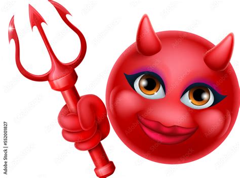 A Red Devil Or Satan Emoji Emoticon Female Woman Face Holding A Trident