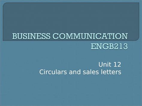 Unit 12 Circulars And Sales Letters Circular Letters Circular With