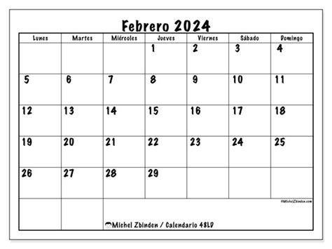 Calendario Febrero 2024 48ld Michel Zbinden Ve