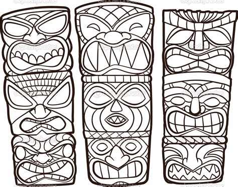 Tiki tribal pole coloring page | free printable coloring pages Hawaiian tiki mask coloring pages download and print for free