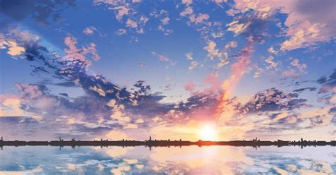 Scenery Anime Background Wallpaper Hd Anime Scenic Clouds Sunset Reflection Dual Anime