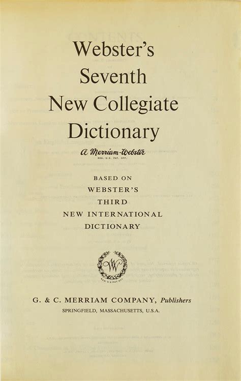 Websters Seventh New Collegiate Dictionary Dictionary