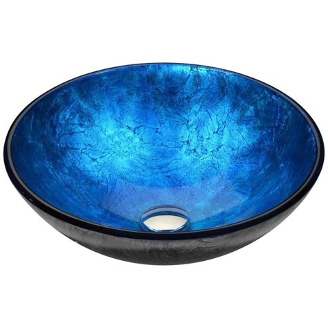 Anzzi Arc Frosted Blue Tempered Glass Round Vessel Bathroom Sink Drain