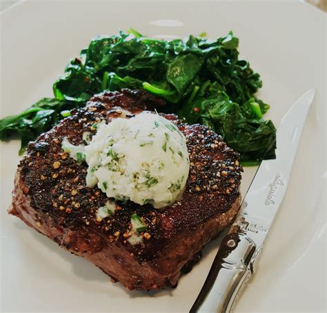 pepper crusted filet mignon with blue cheese chive butter cook like james