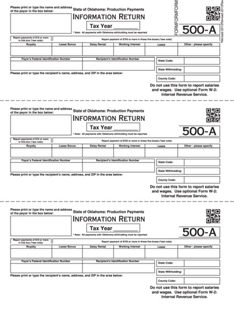 Fillable Form 500 A Production Payments Information Return Printable