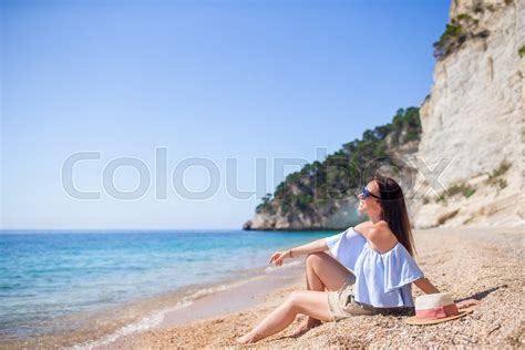 Babe Beautiful Woman Relaxing At Empty Stock Image Colourbox