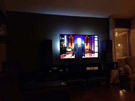 My Dark Gray Tv Wall With Led Lights On Back Of Set Lights Behind Tv