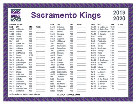 printable   sacramento kings schedule