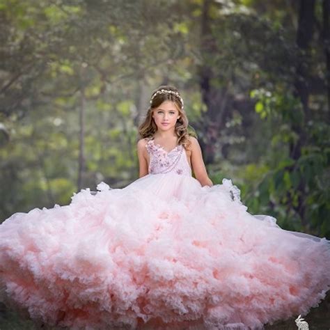 Girls Pink Prom Party Ball Gown Ruffles Flower Girl Dress F131205 China Flower Girl Dress And