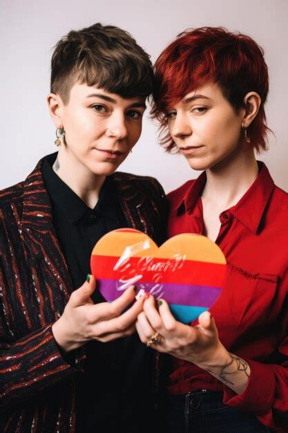 Premium Ai Image An Image Of A Lesbian Couple Holding Rainbow Colored Hearts