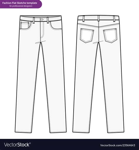 Pants Jeans Fashion Flat Technical Drawing Vector Image