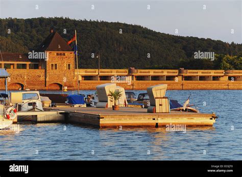 Masonry Dam Of The Edersee From The Waterside Stock Photo Alamy