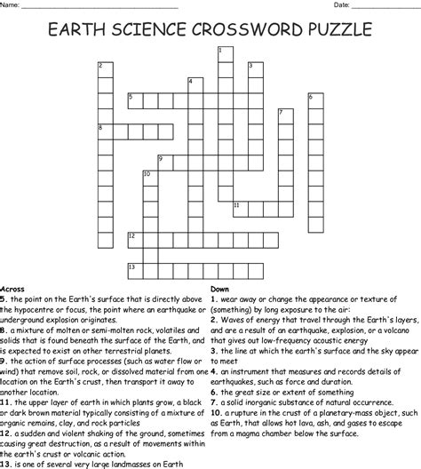 Science Crossword With Answers