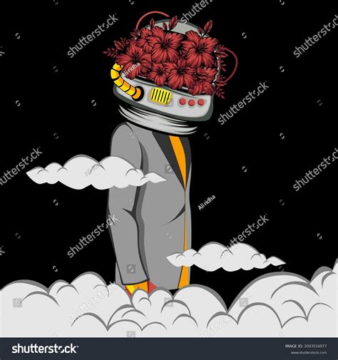 Astronaut Helmet Filled Flowers Stock Vector Royalty Free 2093516977