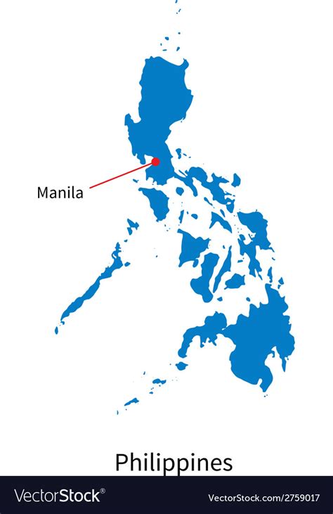 Philippines map the philippines is an archipelago of 7107 islands, the northernmost group of the malay archipelago. Detailed map of Philippines and capital city Vector Image