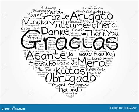 Gracias Thank You In Spanish Love Heart Word Cloud Stock Illustration