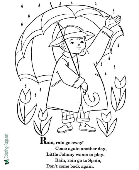 Rain Rain Go Away Nursery Rhyme Coloring Page