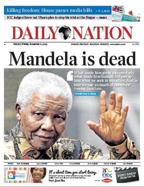 Daily Nation On Twitter Todays Front Page Mandela Is Dead T