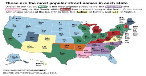 The Most Popular Street Names In Every State Dataisbeautiful
