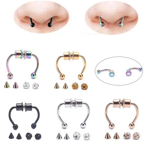 Fake Nose Ring Non Piercing Horseshoe Septum Piercing Magnetic Hoop