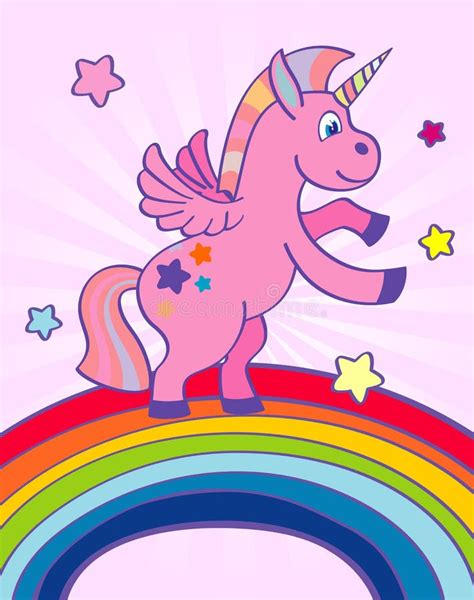 Hand Drawn Pink Unicorn Rainbow Stock Vector Illustration Of Element