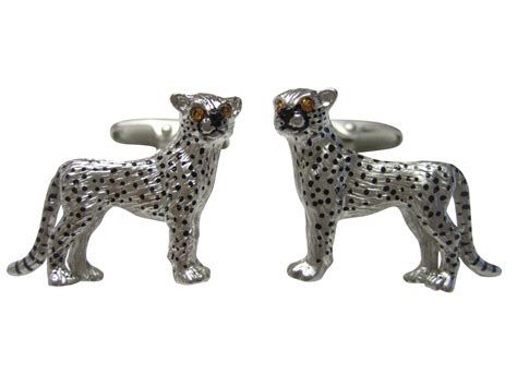 Safari Silver Cheetah Cufflinks With Swarovski Crystal Eyes Crystal