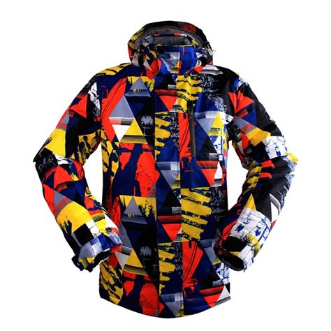 Men Ski Jacket Winter Keep Warm Geometric Print Slim Thickened Ski