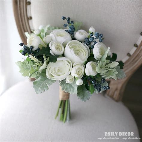 Artificial White Tea Rose Bridal Wedding Bouquet Fake