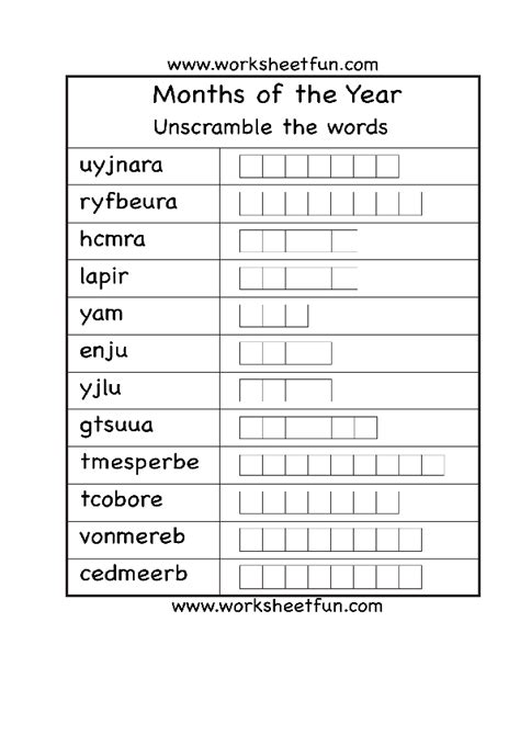 Months Of The Year Unscramble The Words English Grammar For Kids