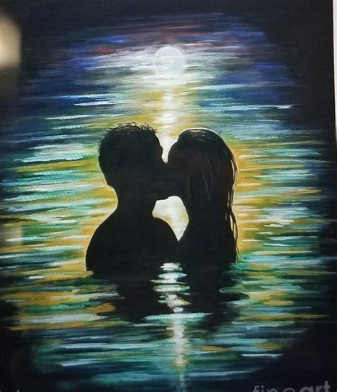 Couple Kissing In The Water In The Moonlight Silhouette Painting Fine Art Painting Artists