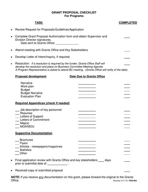 Grant Proposal Checklist Template Download Printable Pdf Templateroller