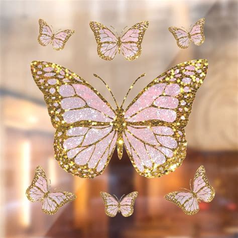 Faux Glitter Pink Butterfly Window Cling Zazzle In 2023 Pink