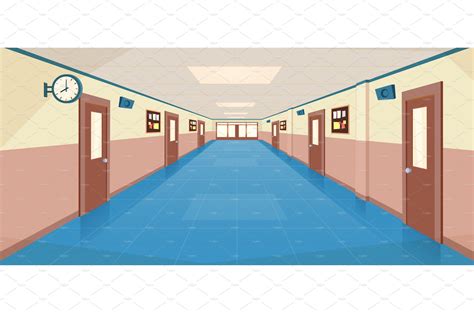 School Hallway Interior With Education Illustrations ~ Creative Market