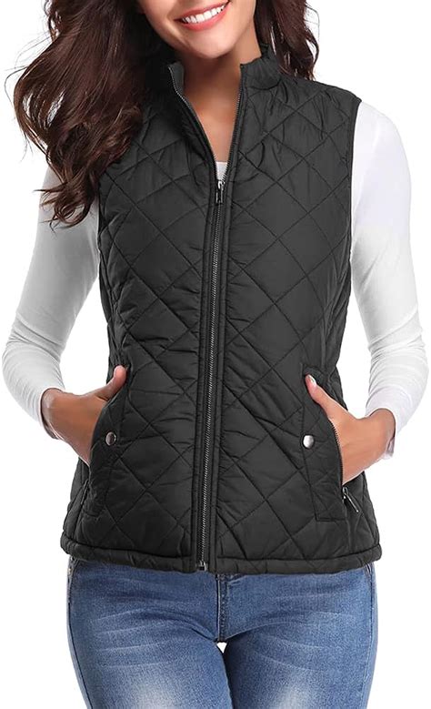 Fuinloth Womens Quilted Vest Stand Collar Lightweight Zip Padded Gilet Amazonca Clothing
