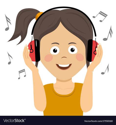 Teenager Girl Listening To Music With Headphones Vector Image
