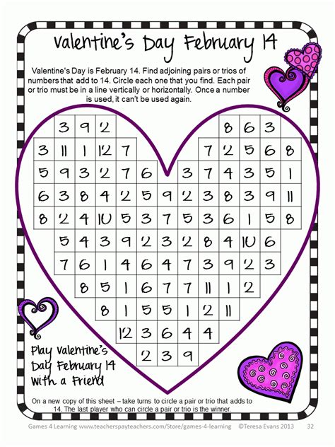 Free Valentine Day Printable Math Worksheets
