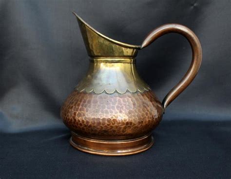 Large Vintage Hammered Copper And Brass Pitcher Copper Jug Brass