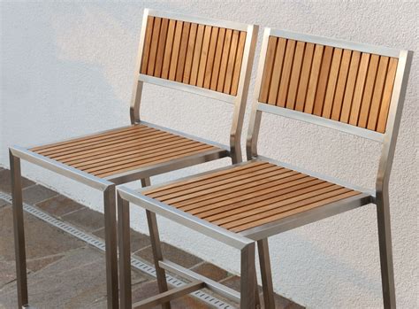 2 stück edelstahl teak barhocker massive ausführung a grade teakholz mexiko alles für garten und