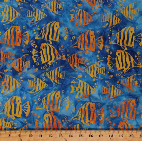 Cotton Batik Fish Ocean Animals Land And Sea Blue Cotton Fabric Print