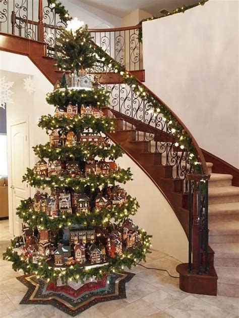 Christmas Tree Decorated With Xmas Village Houses Pictures Photos And