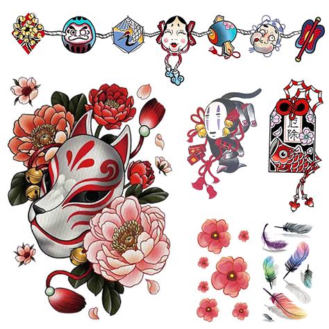 Buy Pusnmi Japanese Temporary Tattoos Kit For Women Fox Cherry Blossoms