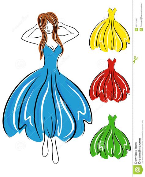 Girl In Blue Dress And Set Of Gowns Stock Vector Illustration Of Lady