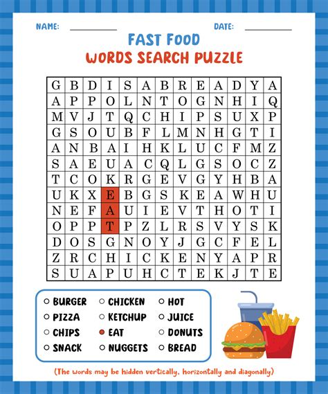Word Search Game Fast Food Word Search Puzzle Worksheet For Learning
