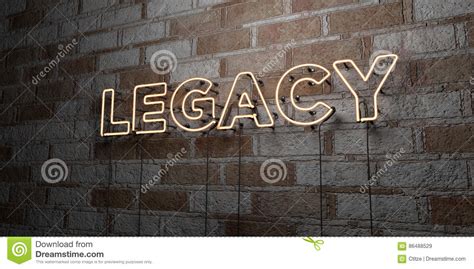 Legacy Glowing Neon Sign On Stonework Wall 3d Rendered Royalty Free