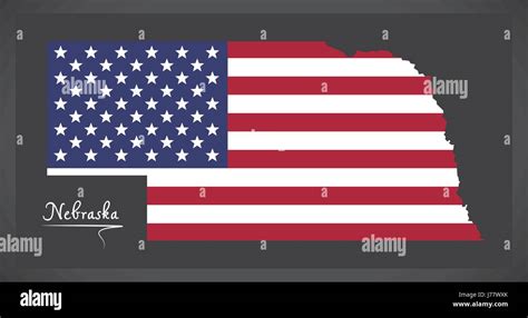 Nebraska Map With American National Flag Illustration Stock Vector