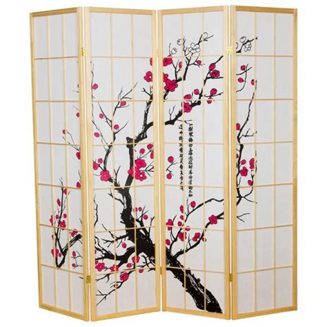 Japanese Room Divider Shoji Rice Paper 4 Panel Sakura Cherryblossom