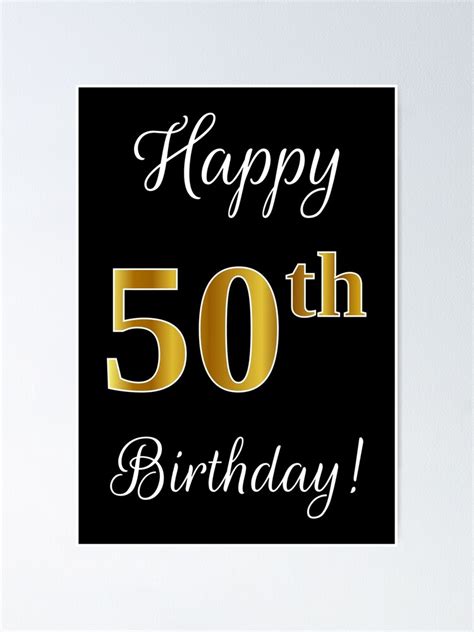 Elegant Faux Gold Look Number Happy 50th Birthday Black