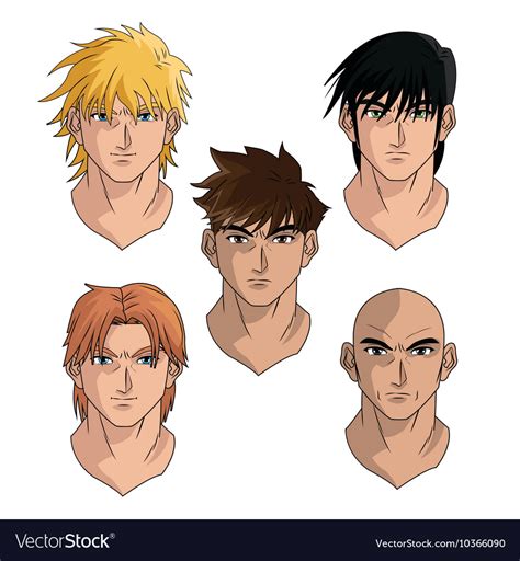Men Boys Heads Anime Comic Design Royalty Free Vector Image